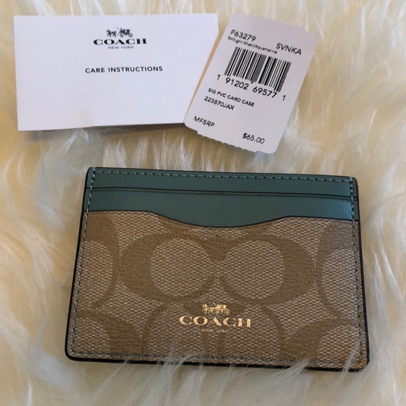 Coach Credit Card Case Khaki/Aqua Marine NWT - Picture 3 of 6